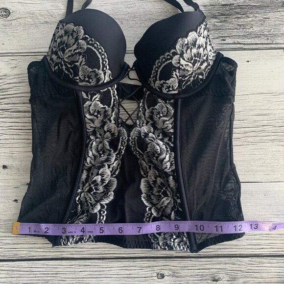 La Senza Bustier Corset Top Black Mesh Silver Metallic Lace - Picture 12 of 12